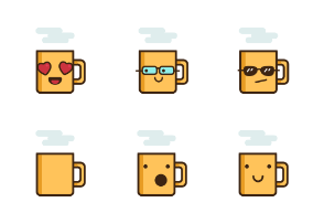 Coffee Mug Emoji in Different Expressions
