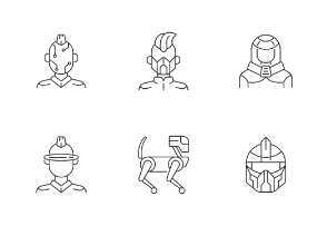 Cyberpunk icons. Linear. Outline