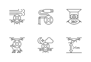 Drone label icons. Linear. Outline