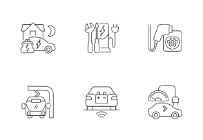 Electric vehicle charging icons. Linear. Outline
