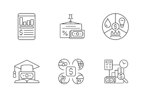 Financial literacy icons. Linear. Outline