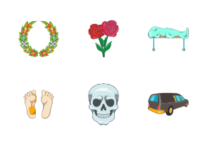 Funeral icons set, cartoon style