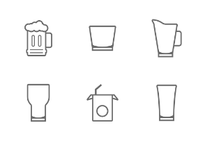 Lines icon set - glass and beverage