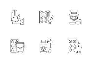 Medical treatment icons. Linear. Outline