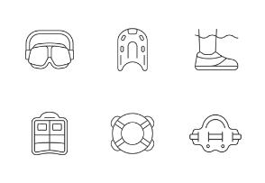 Pool floats and water safety equipment. Linear. Outline