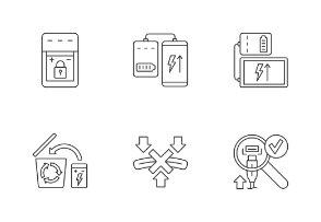 Power bank label icons. Linear. Outline