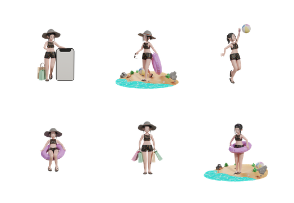 Summer Illustration, with Female Character 3d
