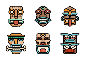 Tiki heads filled outline